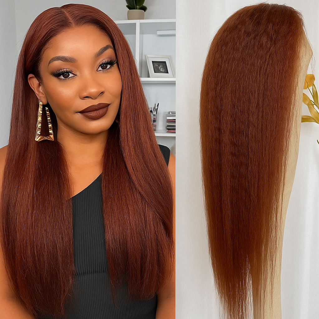 CopperSilk Kinky Straight Wig – HD Lace Front, Glueless, 180% Density
