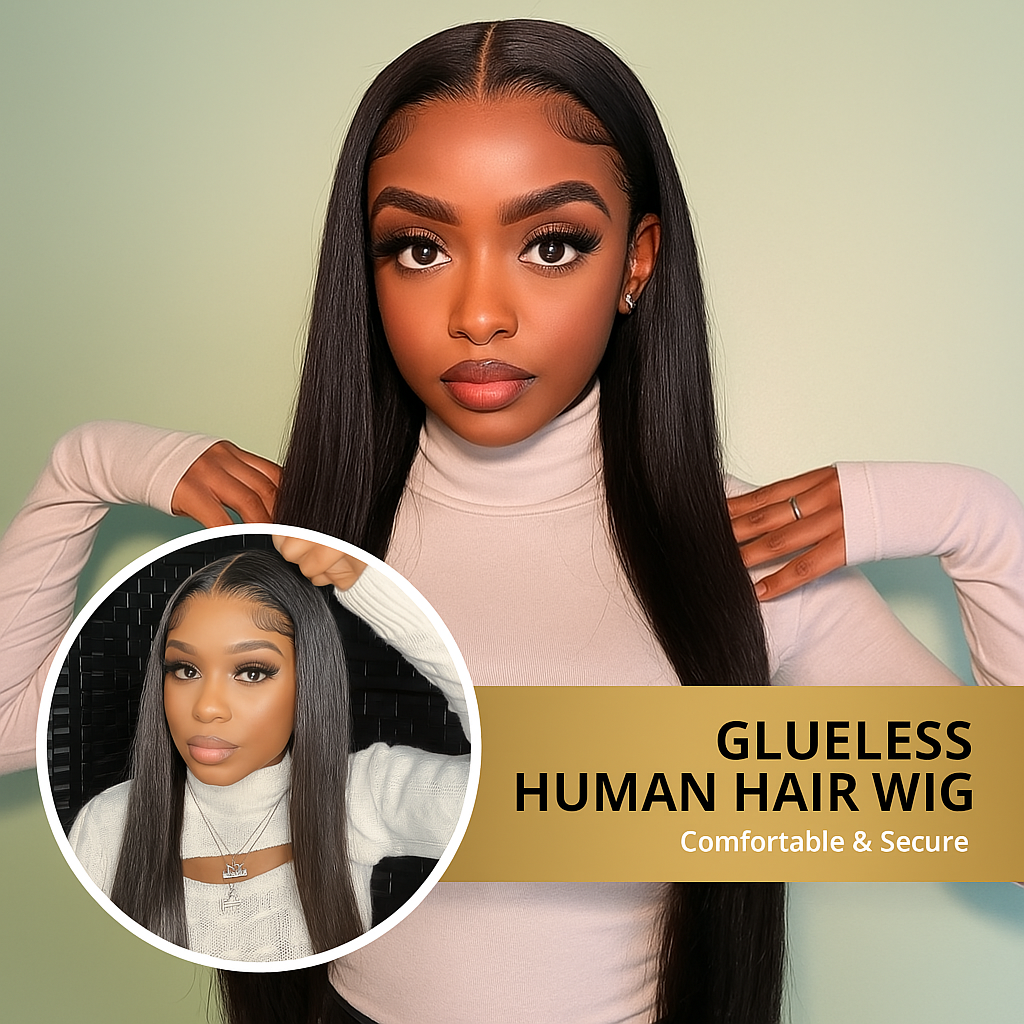 Sleek Straight – 6x4 HD Lace Pre-Plucked Glueless Wig, Wear & Go, 100% Human Hair, 180% Density, Natural Black