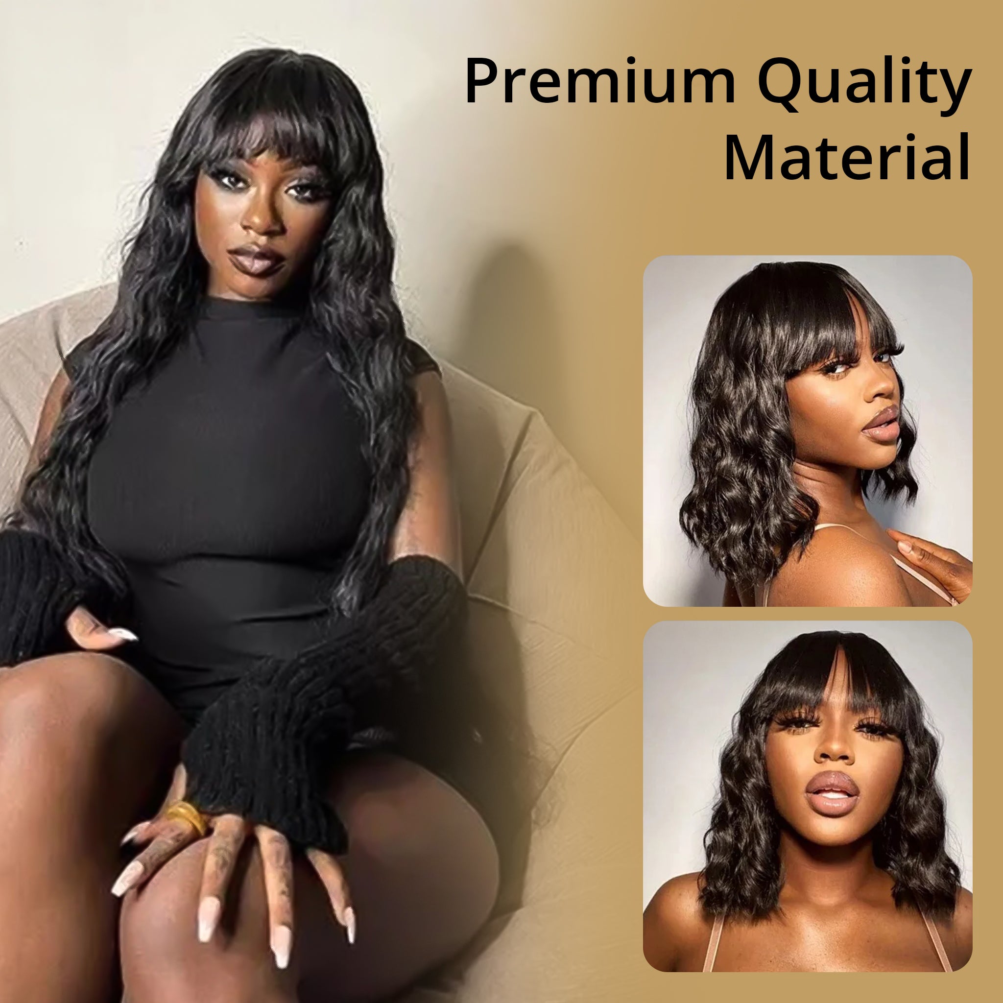 Chic Body Wave Bob Wig with Bangs – Glueless, 100% Human Hair